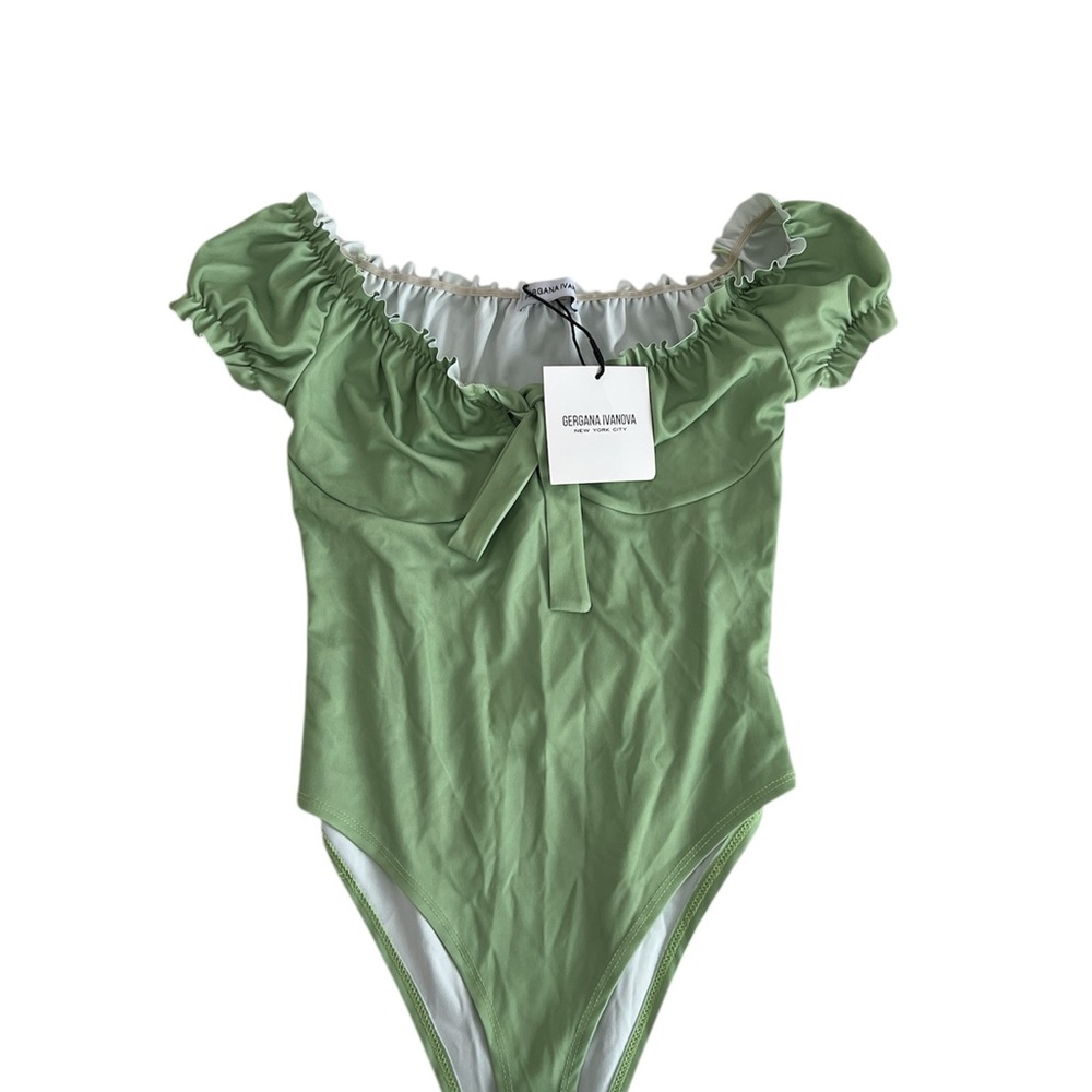 Gergana Ivanova Lime Green Off-Shoulder Bodysuit